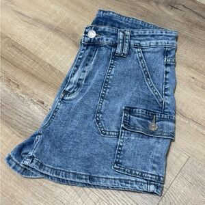 High rise denim cargo shorts